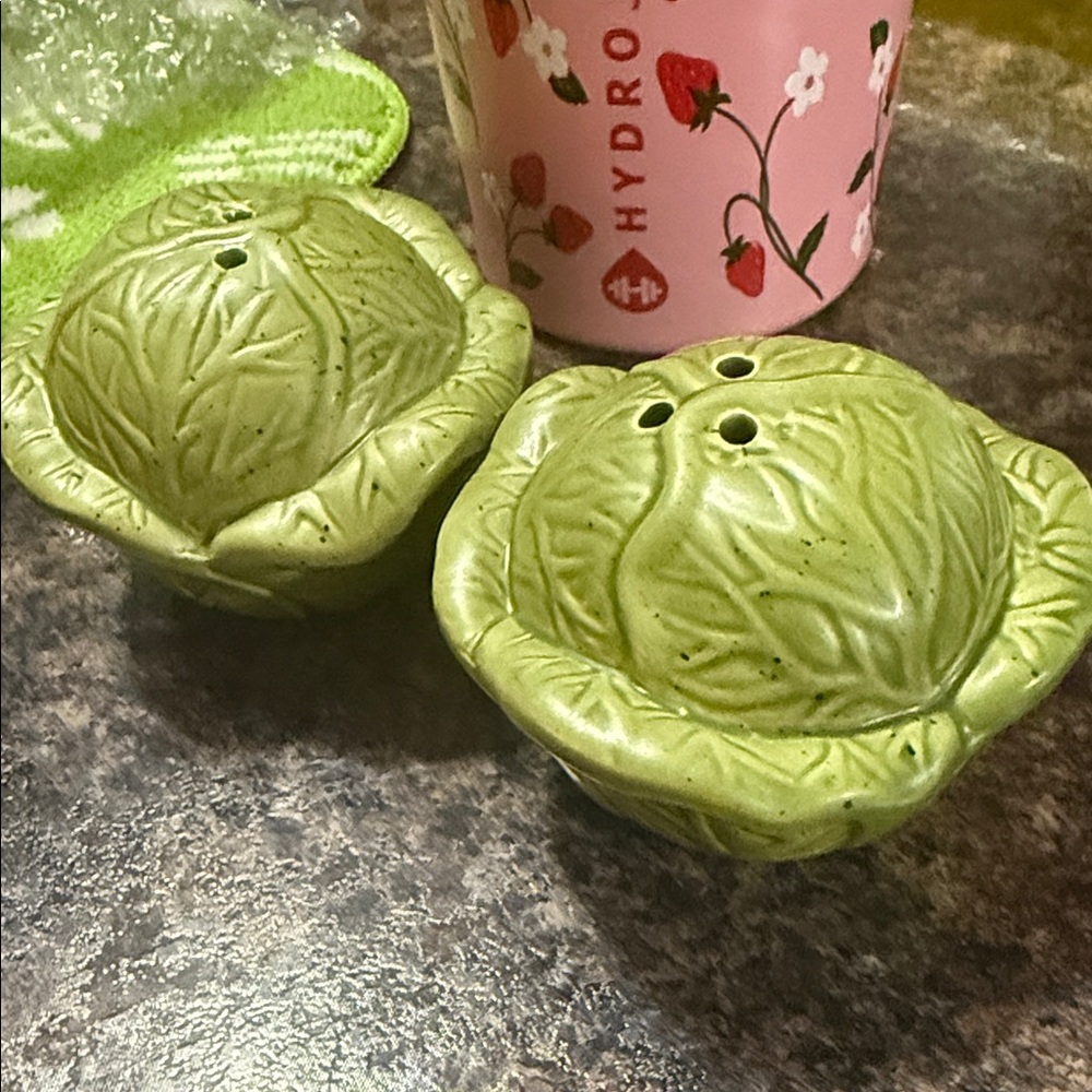 Green Cabbage Salt and Pepper Shakers